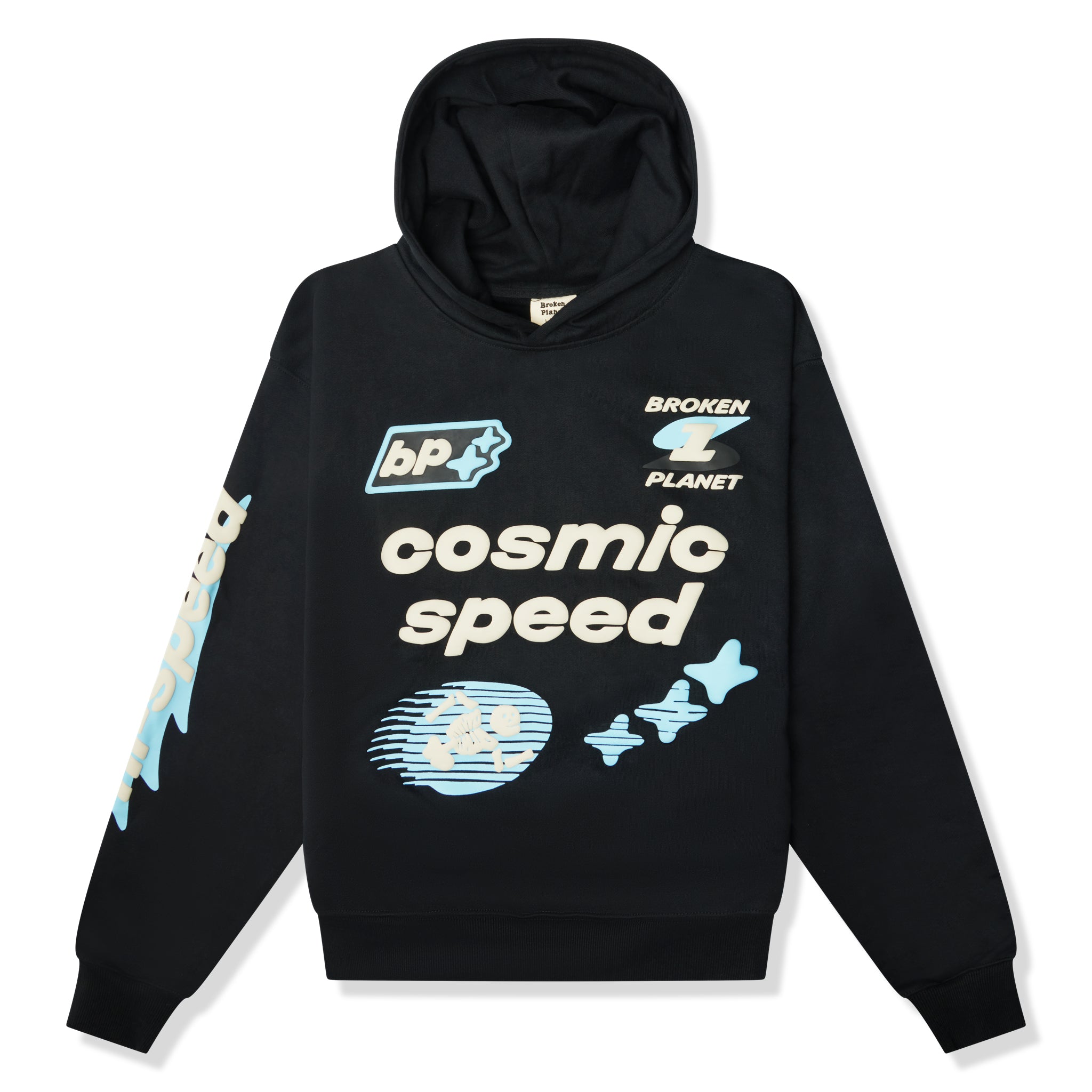 front view of Broken Planet Cosmic Speed Hoodie Midnight Black BP-CS-HD-M_BLACK